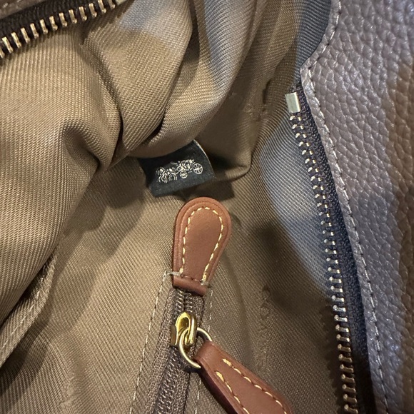 Coach Taylor Taupe Pebbled Leather Tote Bag with outside zipper pocket - Picture 8 of 8